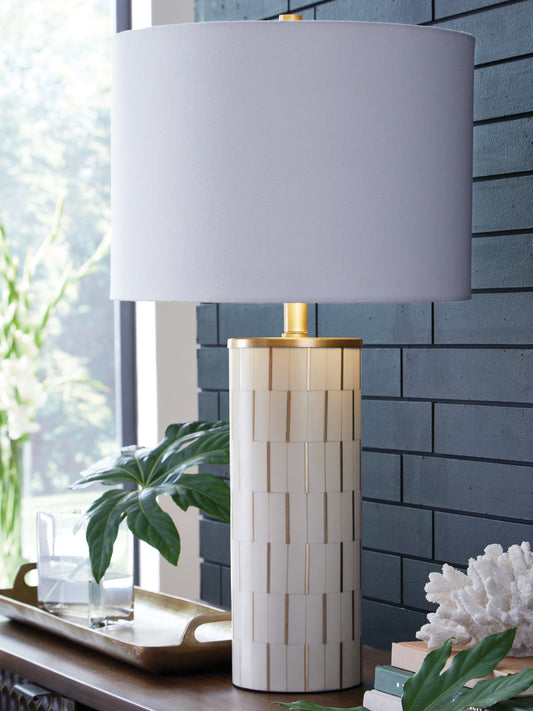 Orange Furniture Outlet - Ashley Furniture - Faridworth Lighting - Poly Table Lamp (1/CN) / White/Gold Finish - L235954