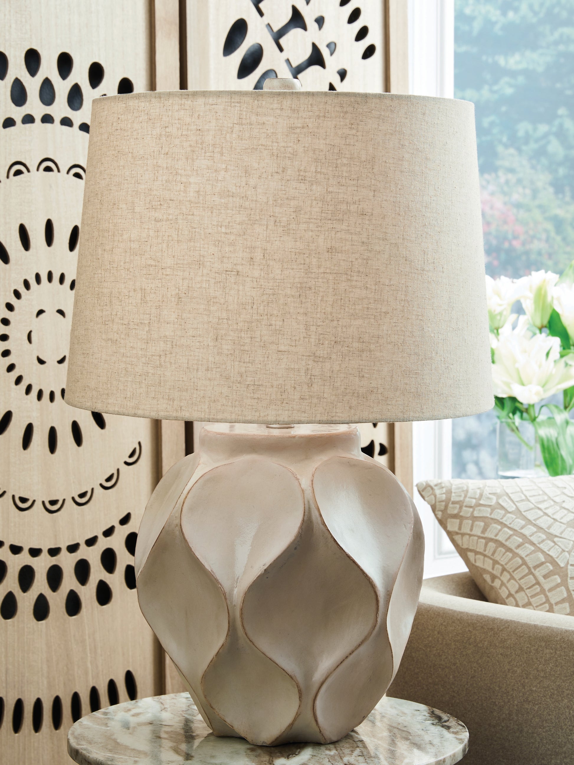 Orange Furniture Outlet - Ashley Furniture - Edselham Lighting - Paper Table Lamp (1/CN) / Distressed Cream - L235974