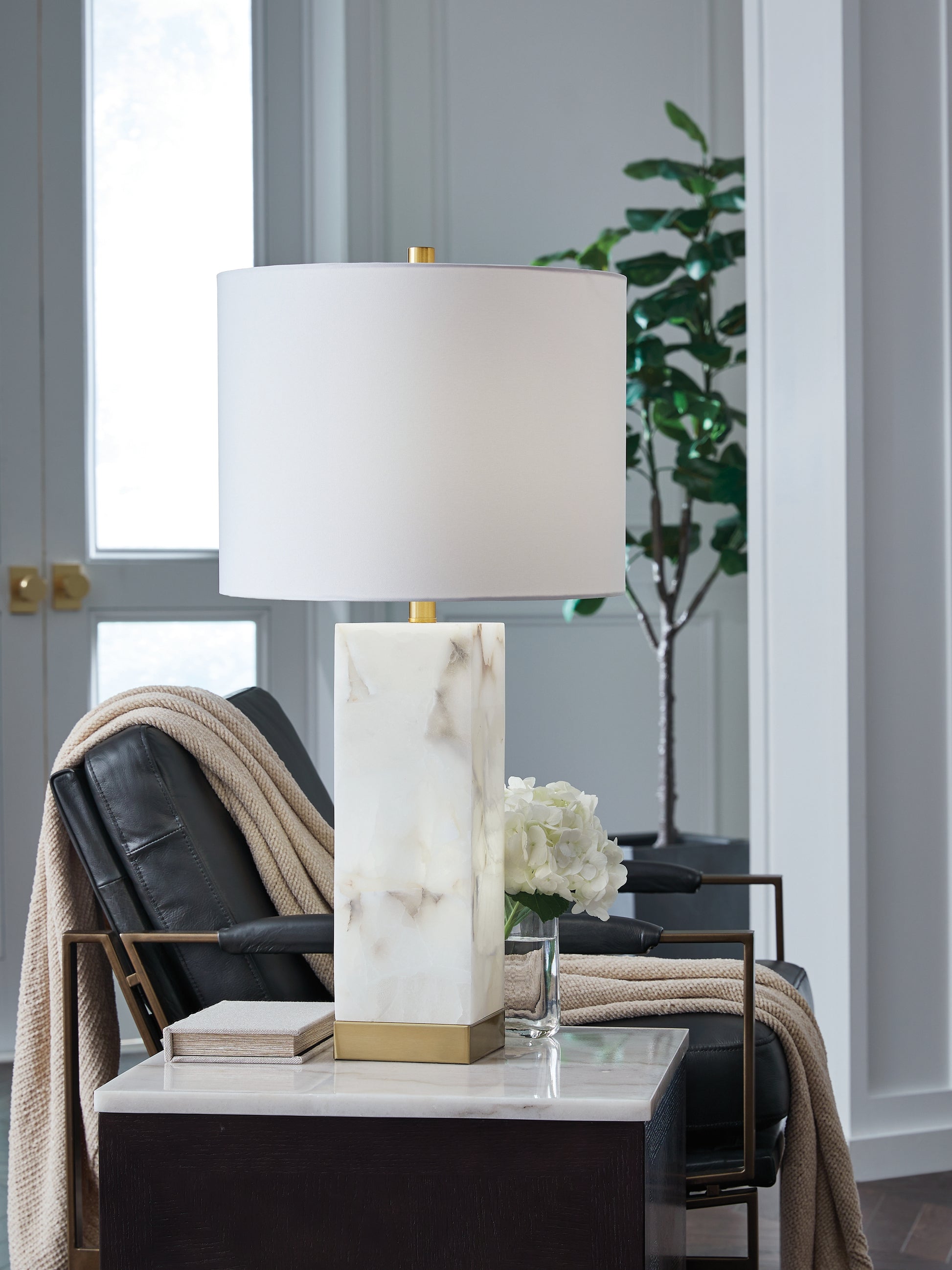 Orange Furniture Outlet - Ashley Furniture - Linderfield Lighting - Alabaster Table Lamp (1/CN) / White/Gold Finish - L429094