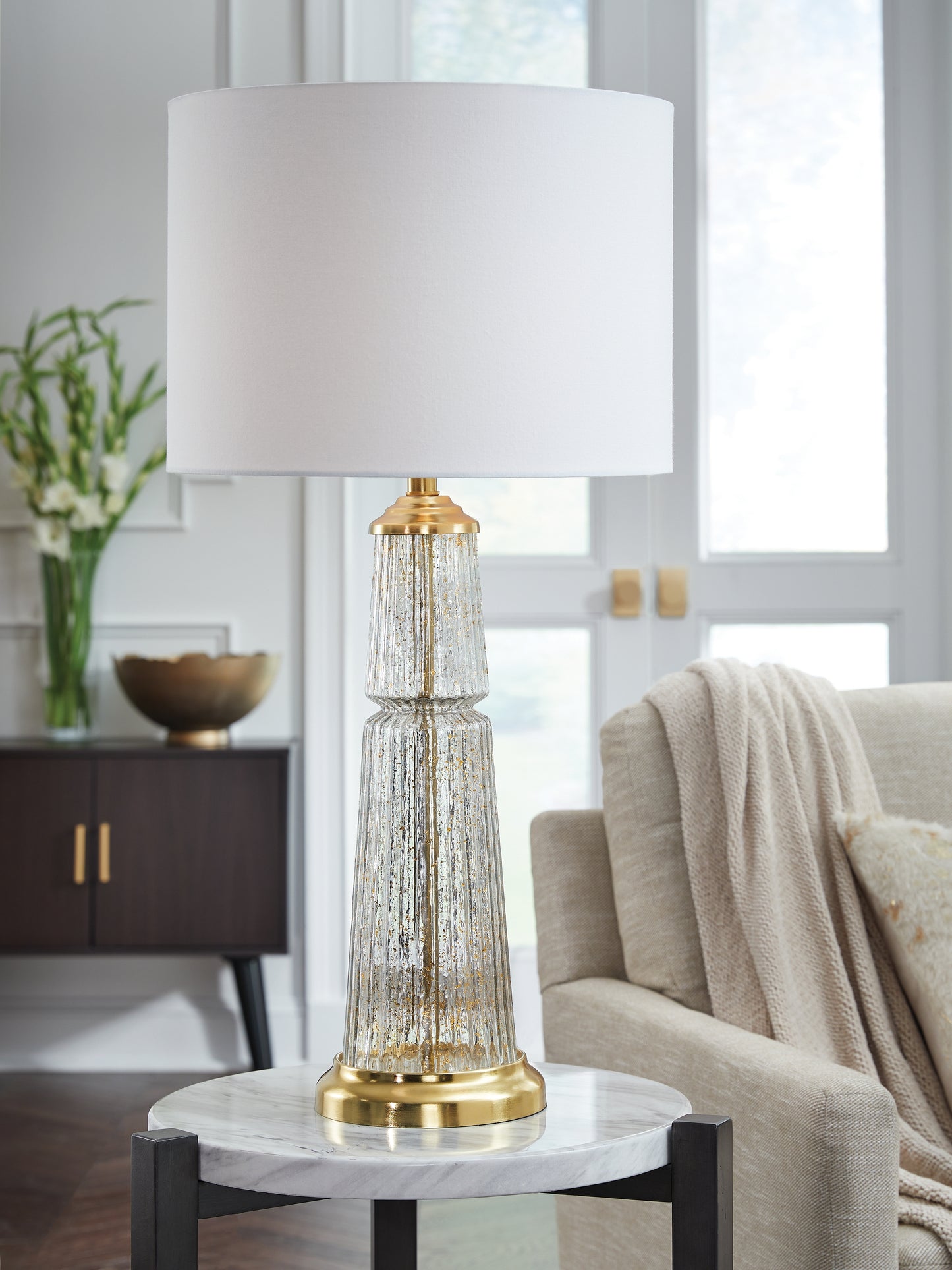 Orange Furniture Outlet - Ashley Furniture - Bakersboro Lighting - Glass Table Lamp (1/CN) / Clear/Gold Finish - L430884