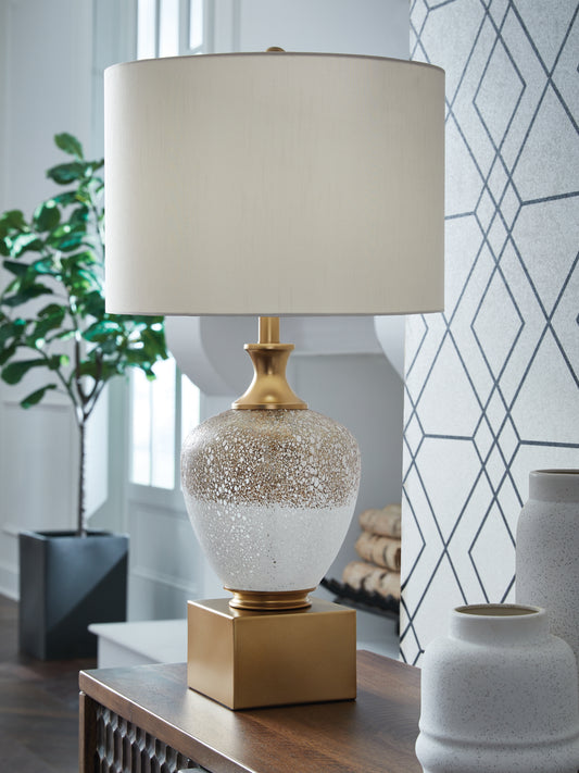 Orange Furniture Outlet - Ashley Furniture - Tavisburg Lighting - Glass Table Lamp (1/CN) / Brown/White/Gold - L430894