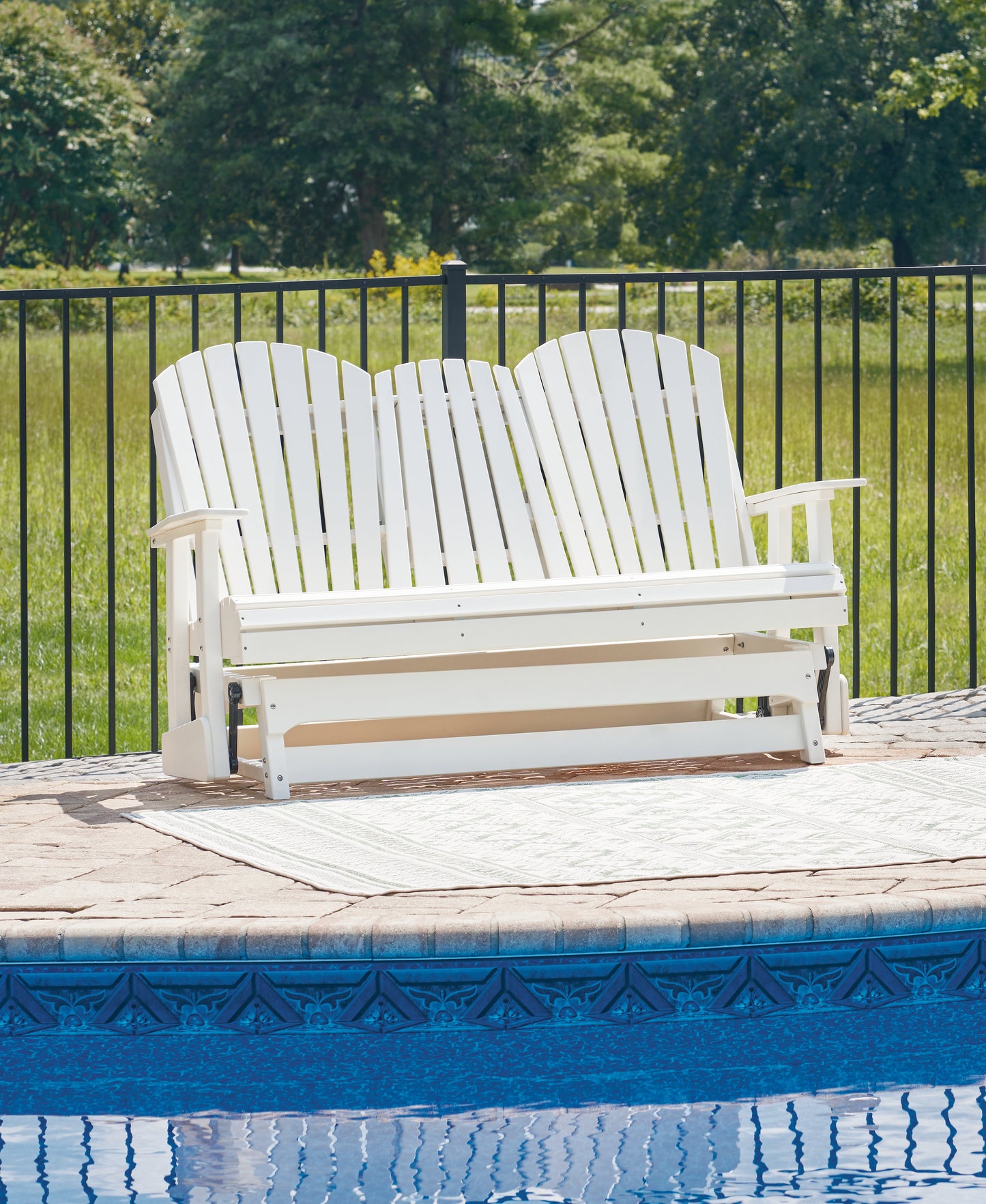 Orange Furniture Outlet - Ashley Furniture - Hyland wave Outdoor - Glider Loveseat / White - P111-835