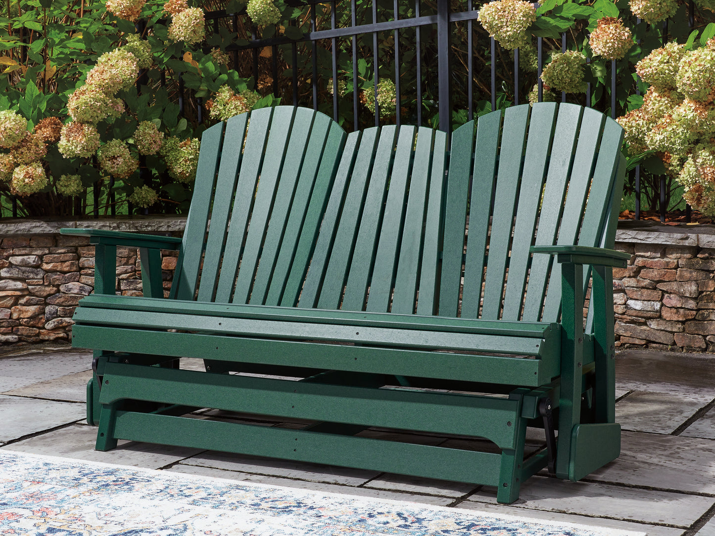 Orange Furniture Outlet - Ashley Furniture - Shell Beach Outdoor - Loveseat Glider / Green - PCP115-835