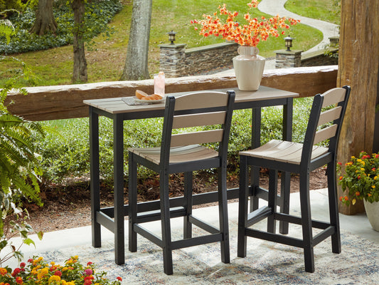 Orange Furniture Outlet - Ashley Furniture - Shoreline Beach Outdoor - Counter Table Set (3/CN) / Black/Beige - PCP221-113