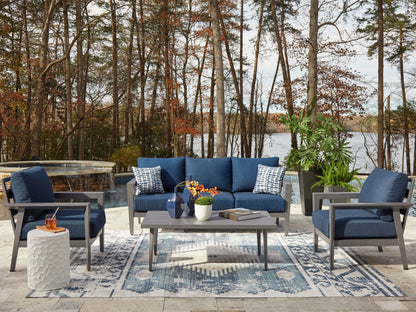 Orange Furniture Outlet - Ashley Furniture - Gali Outdoor - Sofa/Chairs/Table Set (4/CN) / Gray/Blue - P275-081