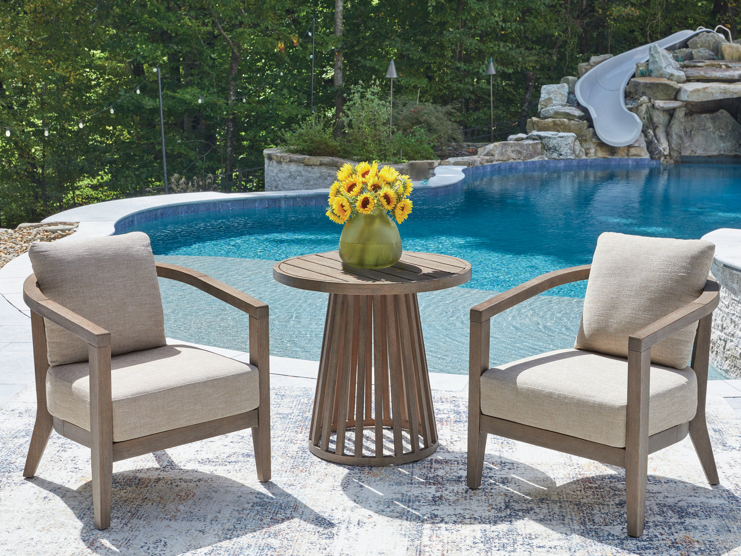 Orange Furniture Outlet - Ashley Furniture - Joy Lagoon Outdoor - Chairs w/CUSH/Table Set (3/CN) - PCP310-050