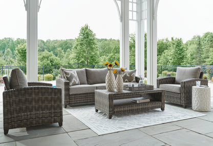 Orange Furniture Outlet - Ashley Furniture - Oasis Court Outdoor - Sofa/Chairs/Table Set (4/CN) / Gray - P335-081