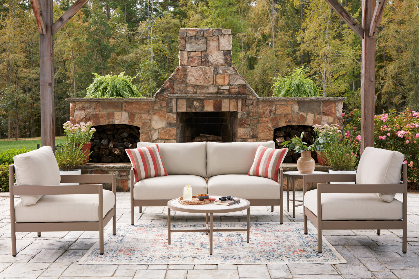 Orange Furniture Outlet - Ashley Furniture - Bluff Trail Outdoor - Love/Chairs/Tables Set (5/CN) - PCP383-080
