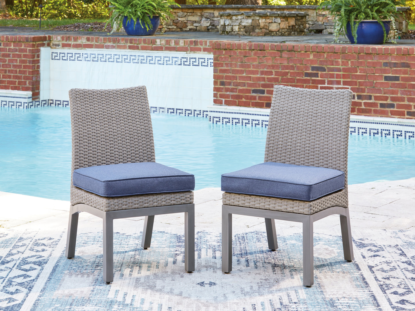 Orange Furniture Outlet - Ashley Furniture - Half Moon Beach Outdoor - Side Chair with Cushion (Set of 2) / Blue/Gray - PCP418-601