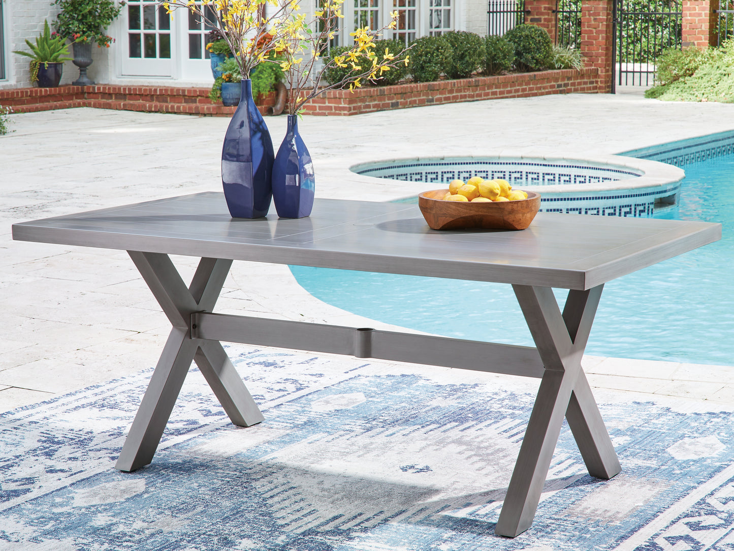 Orange Furniture Outlet - Ashley Furniture - Half Moon Beach Outdoor - RECT Dining Table w/UMB OPT / Gray - PCP418-625