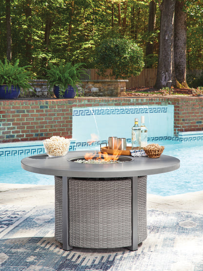Orange Furniture Outlet - Ashley Furniture - Half Moon Beach Outdoor - Round Fire Pit Table / Gray - PCP418-776