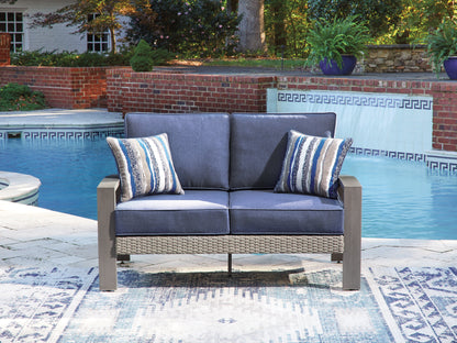 Orange Furniture Outlet - Ashley Furniture - Half Moon Beach Outdoor - Loveseat w/Cushion / Blue/Gray - PCP418-835