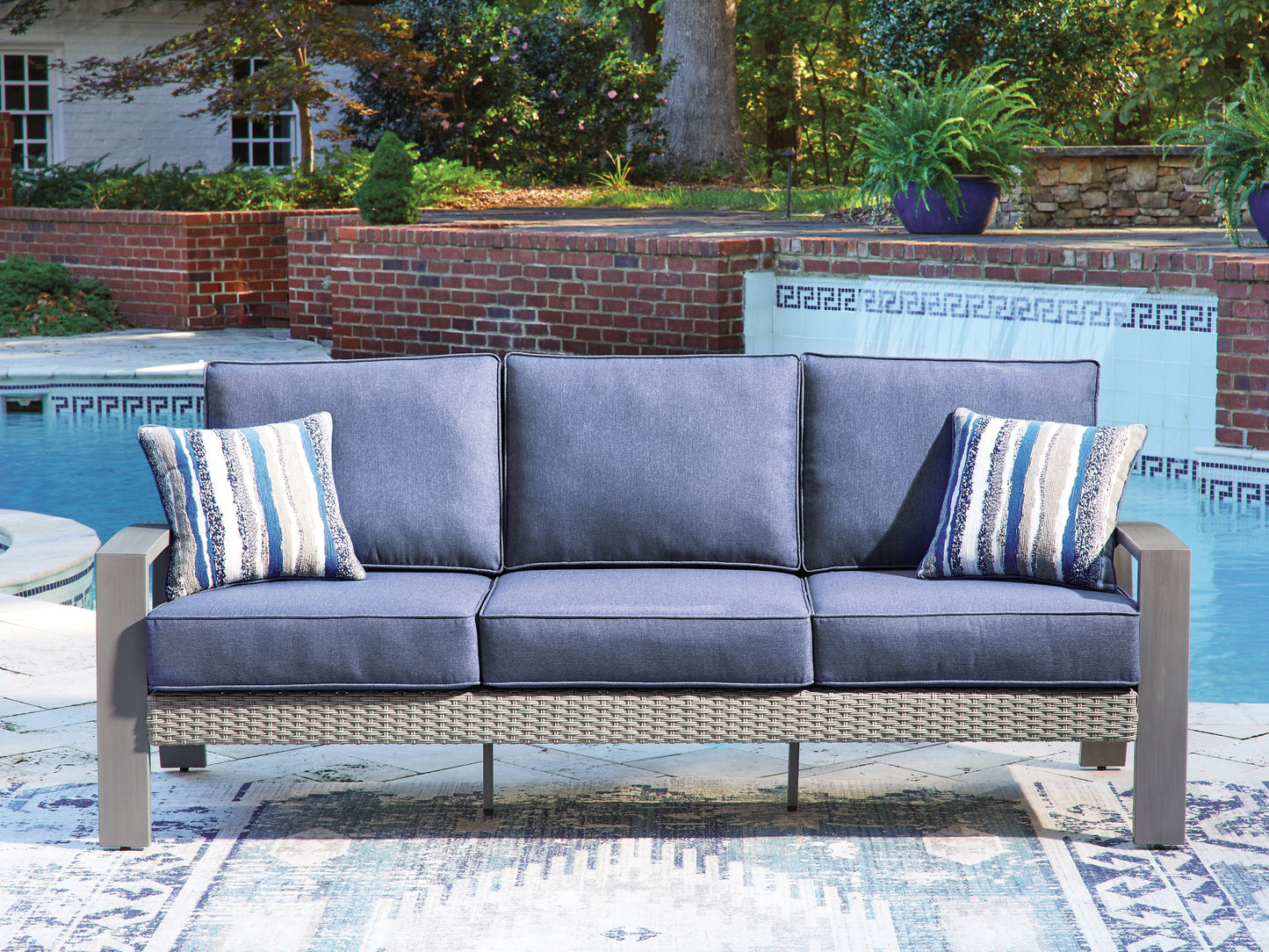 Orange Furniture Outlet - Ashley Furniture - Half Moon Beach Outdoor - Sofa with Cushion / Blue/Gray - PCP418-838