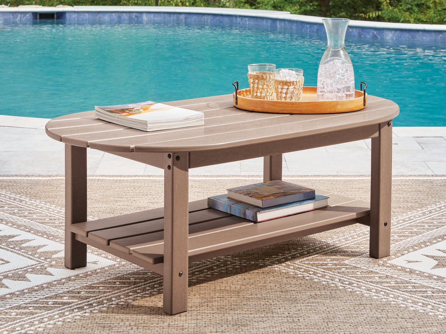 Orange Furniture Outlet - Ashley Furniture - Grover Beach Outdoor - Oval Cocktail Table / Driftwood - PCP422-700