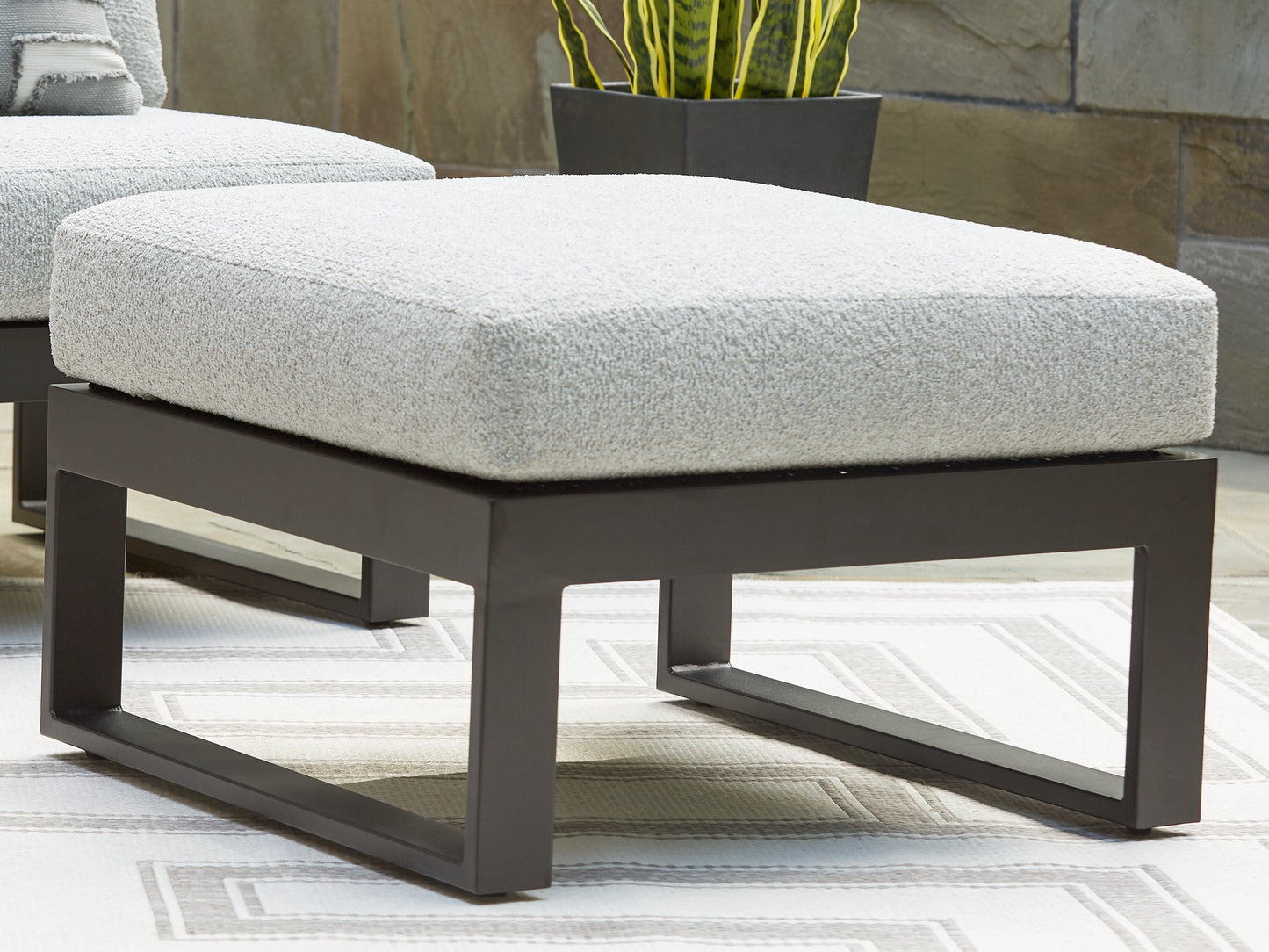 Orange Furniture Outlet - Ashley Furniture - Beachloft Outdoor - Ottoman with Cushion / Black/Gray - P490-814