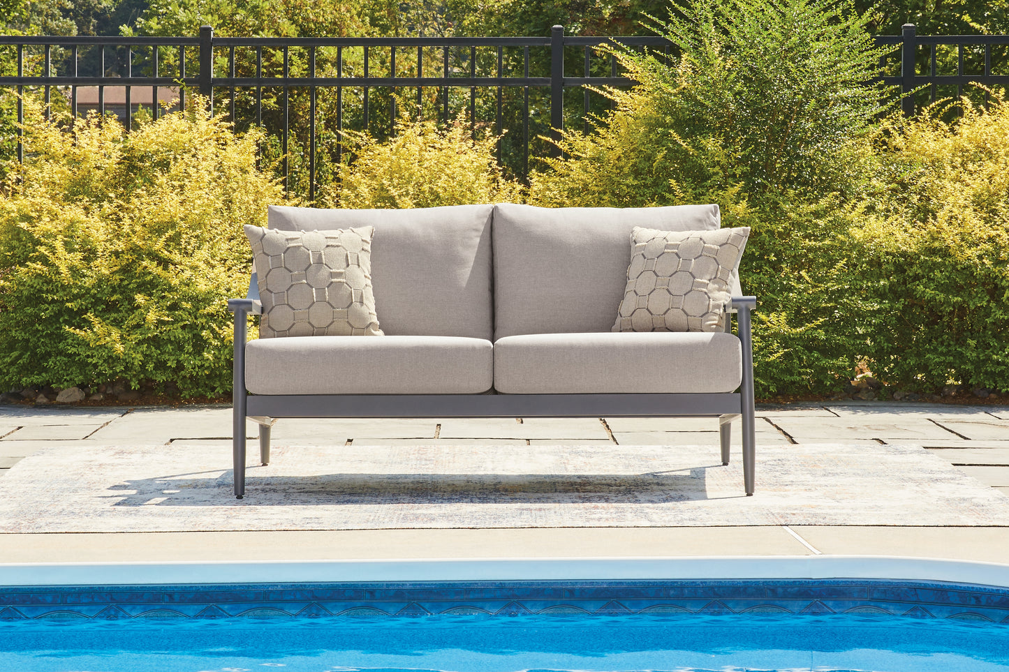 Orange Furniture Outlet - Ashley Furniture - Ocean Beach Outdoor - Loveseat w/Cushion / Gray - PCP510-835