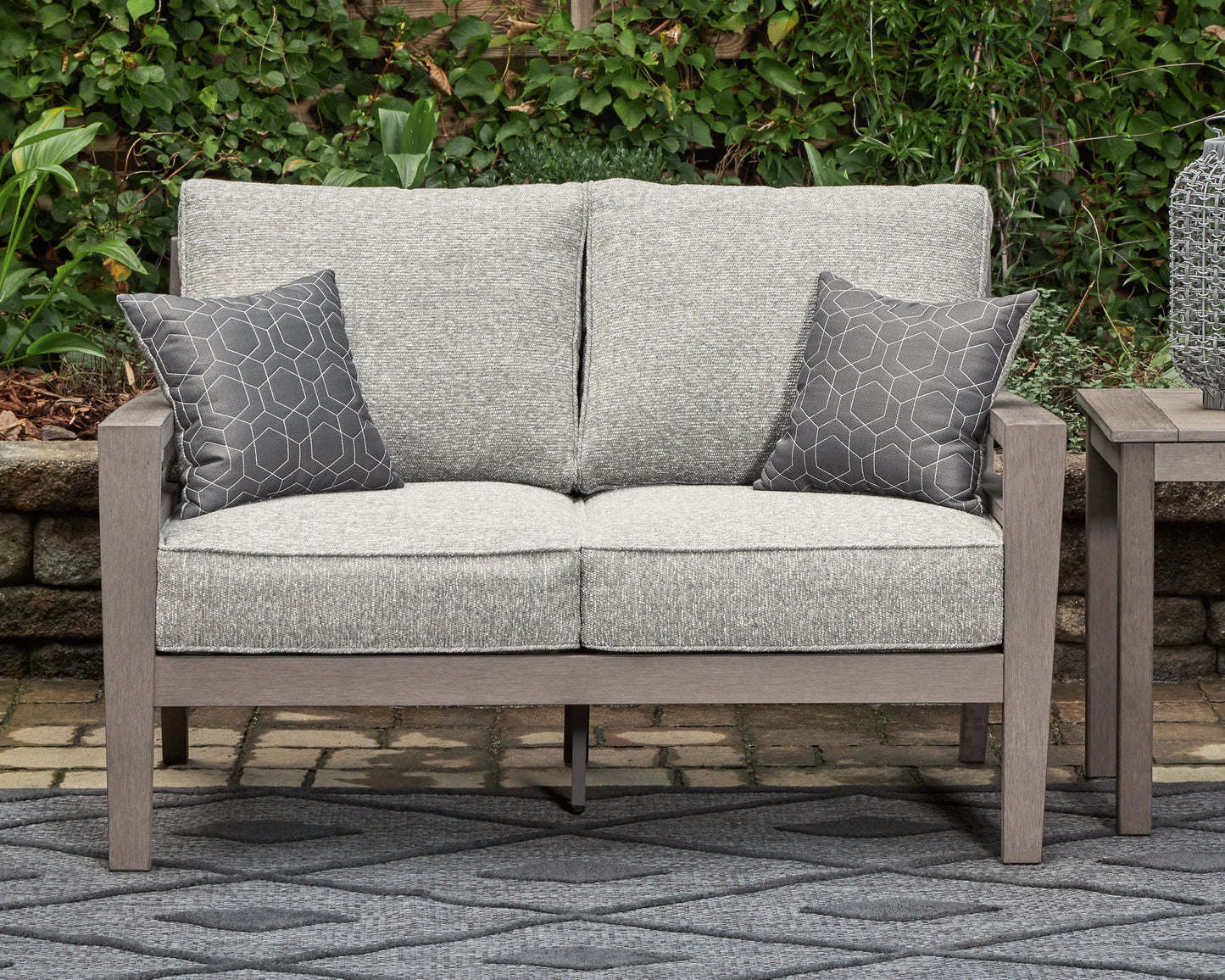 Orange Furniture Outlet - Ashley Furniture - Hillside Barn Outdoor - Loveseat w/Cushion / Gray/Brown - P564-835