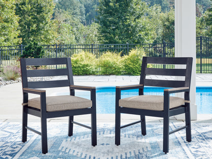 Orange Furniture Outlet - Ashley Furniture - East Beach Outdoor - Arm Chair With Cushion (Set of 2) / Navy Blue/Driftwood - PCP587-601A