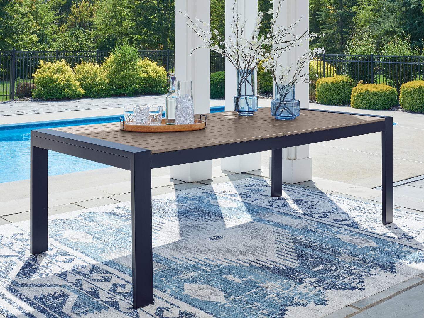 Orange Furniture Outlet - Ashley Furniture - East Beach Outdoor - RECT Dining Table w/UMB OPT / Navy Blue/Driftwood - PCP587-625
