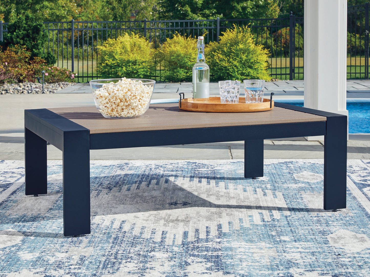 Orange Furniture Outlet - Ashley Furniture - East Beach Outdoor - Rectangular Cocktail Table / Navy Blue/Driftwood - PCP587-701