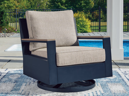 Orange Furniture Outlet - Ashley Furniture - East Beach Outdoor - Swivel Glider Chair w/Cushion / Navy Blue/Driftwood - PCP587-821