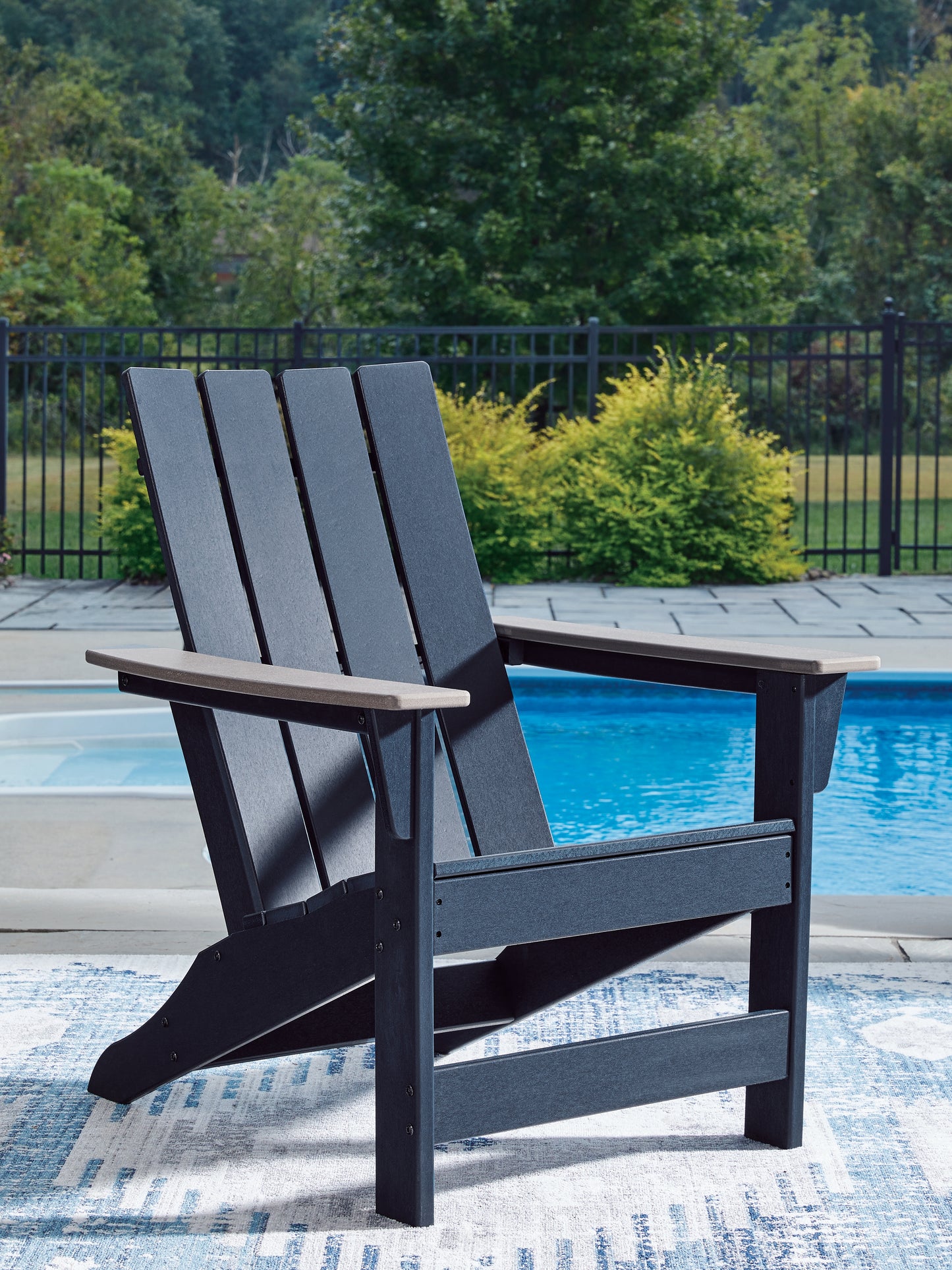 Orange Furniture Outlet - Ashley Furniture - East Beach Outdoor - Adirondack Chair / Navy Blue/Driftwood - PCP587-898
