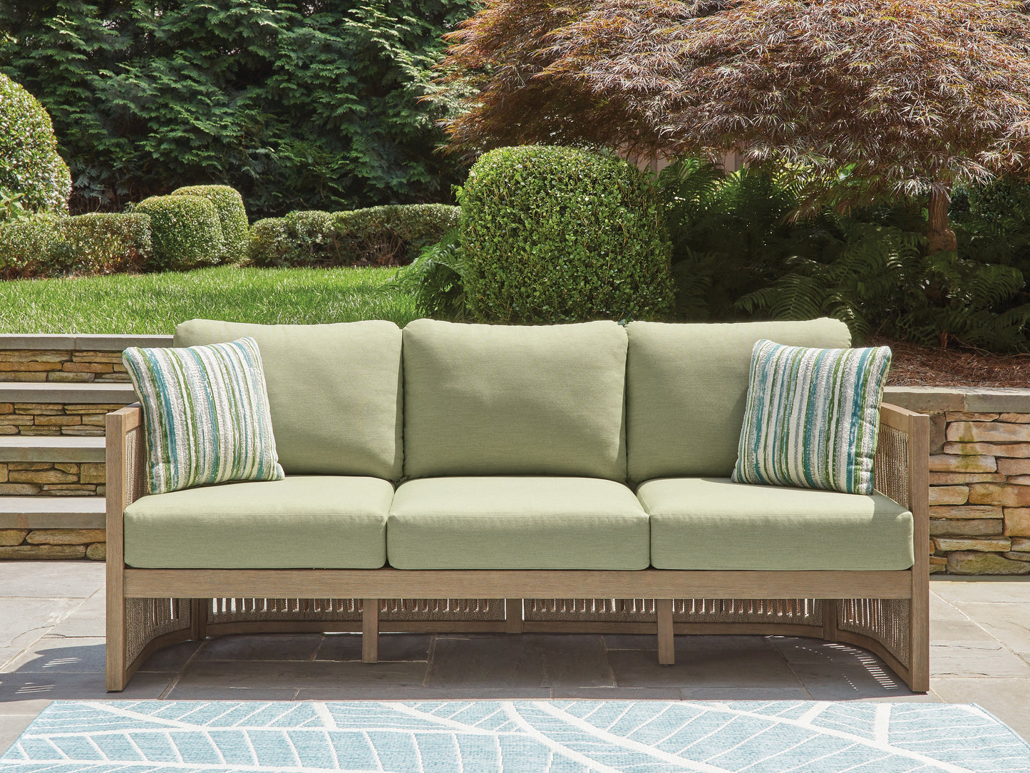 Orange Furniture Outlet - Ashley Furniture - Serena Shores Outdoor - Sofa with Cushion / Beige/Green - PCP604-838