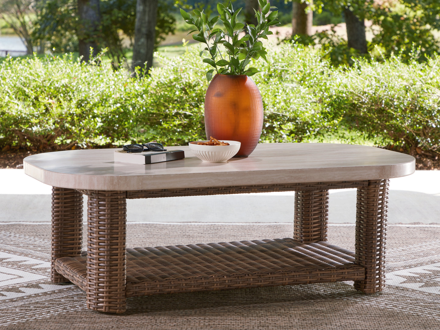 Orange Furniture Outlet - Ashley Furniture - Dolan Creek Outdoor - Rectangular Cocktail Table / Beige/Brown - PCP610-701