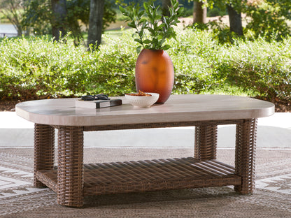 Orange Furniture Outlet - Ashley Furniture - Dolan Creek Outdoor - Rectangular Cocktail Table / Beige/Brown - PCP610-701