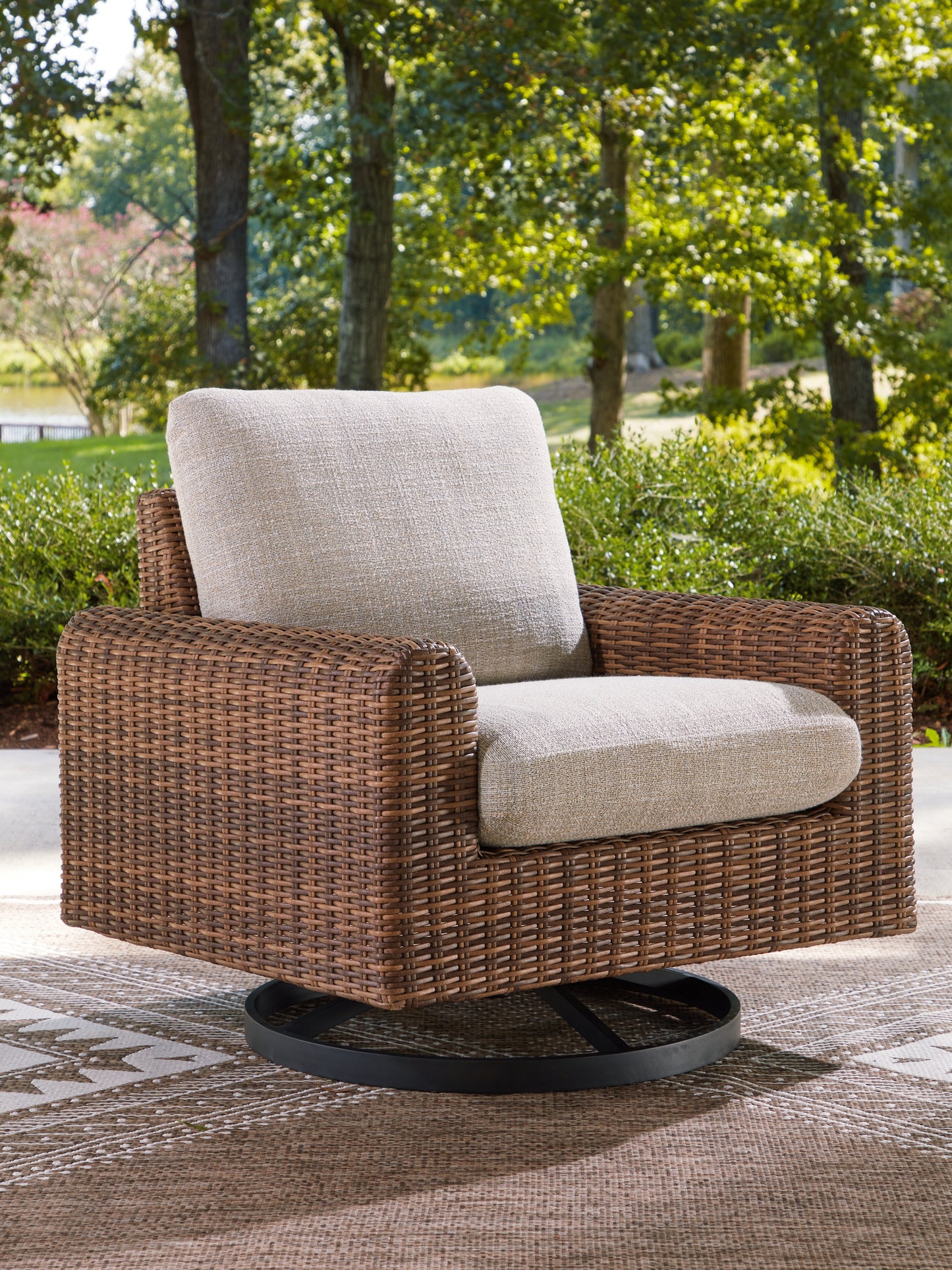 Orange Furniture Outlet - Ashley Furniture - Dolan Creek Outdoor - Swivel Lounge w/ Cushion / Gray/Brown - PCP610-821