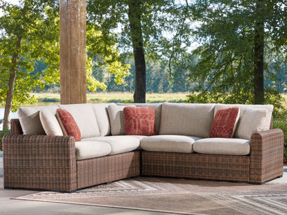 Orange Furniture Outlet - Ashley Furniture - Dolan Creek Outdoor - 3-Piece Outdoor Sectional / Beige/Brown - PCP610P1