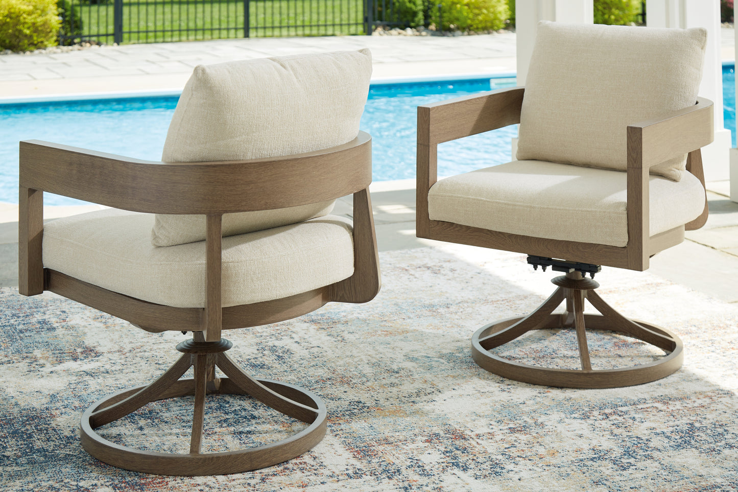 Orange Furniture Outlet - Ashley Furniture - Serene Bay Outdoor - Swivel Chair w/Cushion (Set of 2) / Dark Brown/White - P671-602A