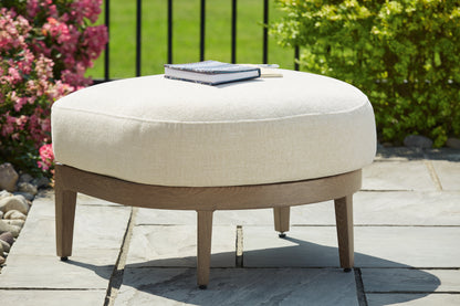 Orange Furniture Outlet - Ashley Furniture - Serene Bay Outdoor - Ottoman with Cushion / Dark Brown/White - P671-814