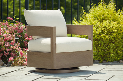 Orange Furniture Outlet - Ashley Furniture - Serene Bay Outdoor - Swivel Glider Chair w/Cushion / Dark Brown/White - P671-821