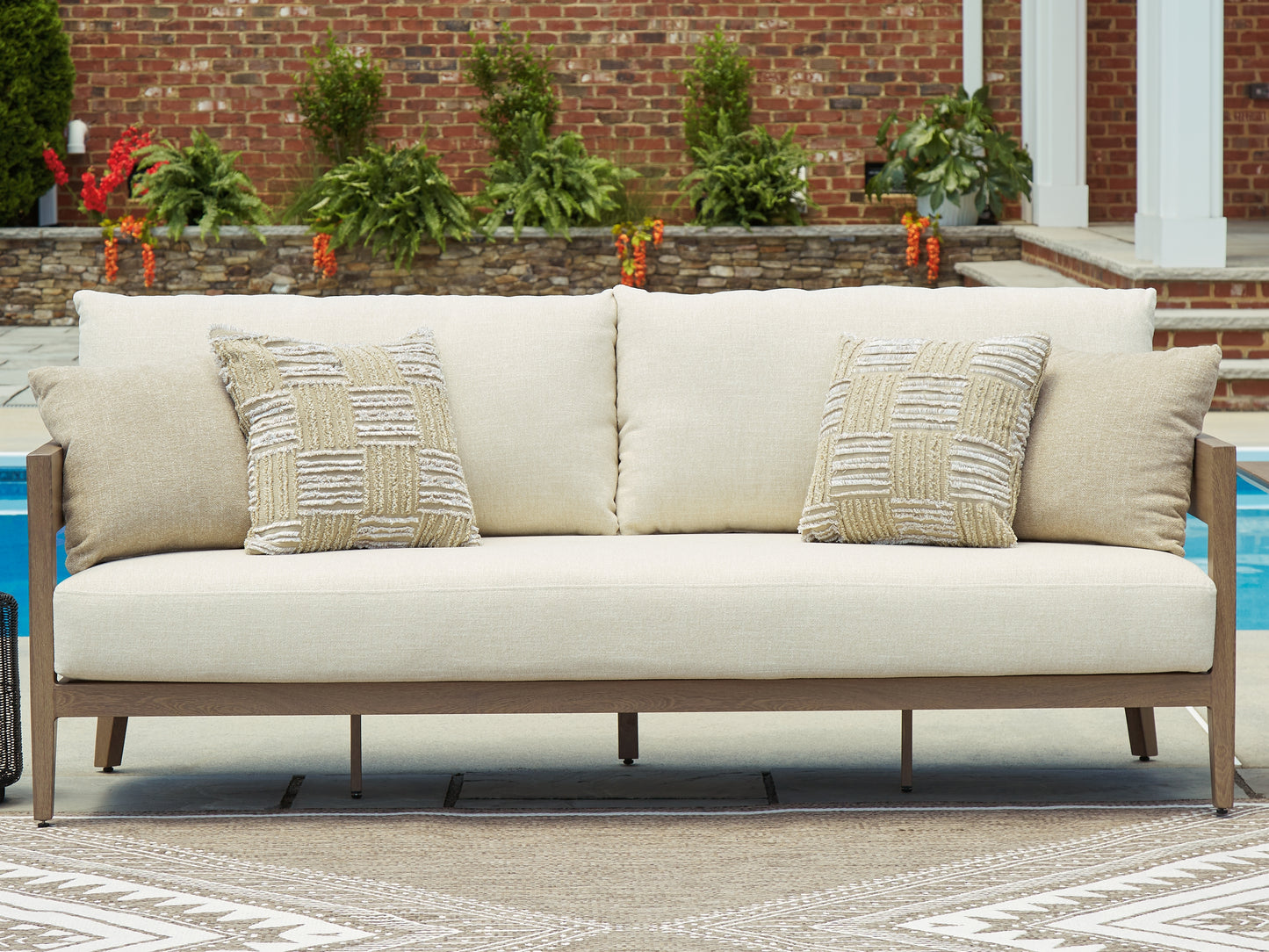 Orange Furniture Outlet - Ashley Furniture - Serene Bay Outdoor - Sofa with Cushion / Dark Brown/White - P671-838