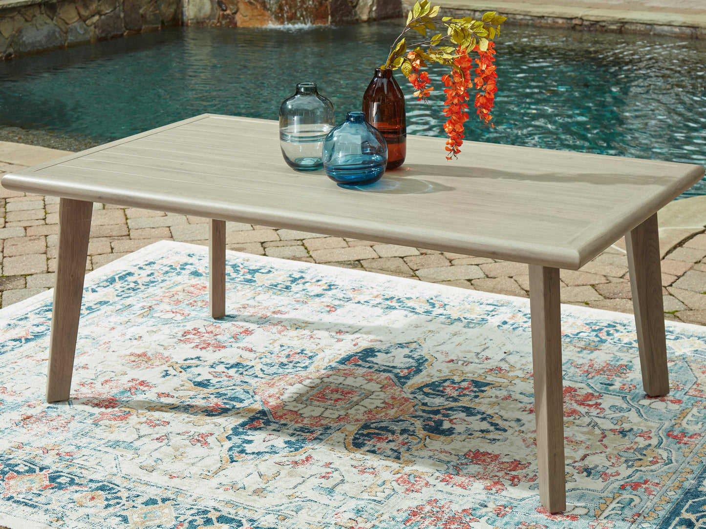 Orange Furniture Outlet - Ashley Furniture - Cliff Trails Outdoor - RECT Dining Table w/UMB OPT / Beige - PCP690-625