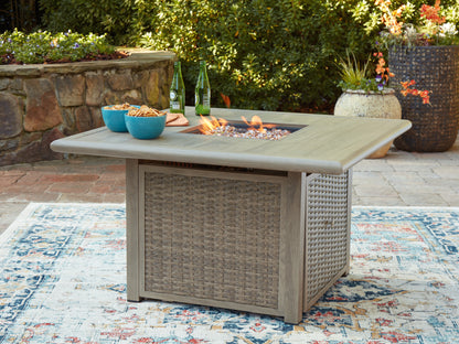 Orange Furniture Outlet - Ashley Furniture - Cliff Trails Outdoor - Square Fire Pit Table / Beige - PCP690-772