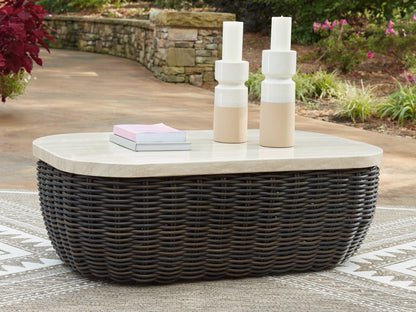 Orange Furniture Outlet - Ashley Furniture - Kimora Outdoor - Rectangular Cocktail Table / Beige/Dark Brown - P711-701