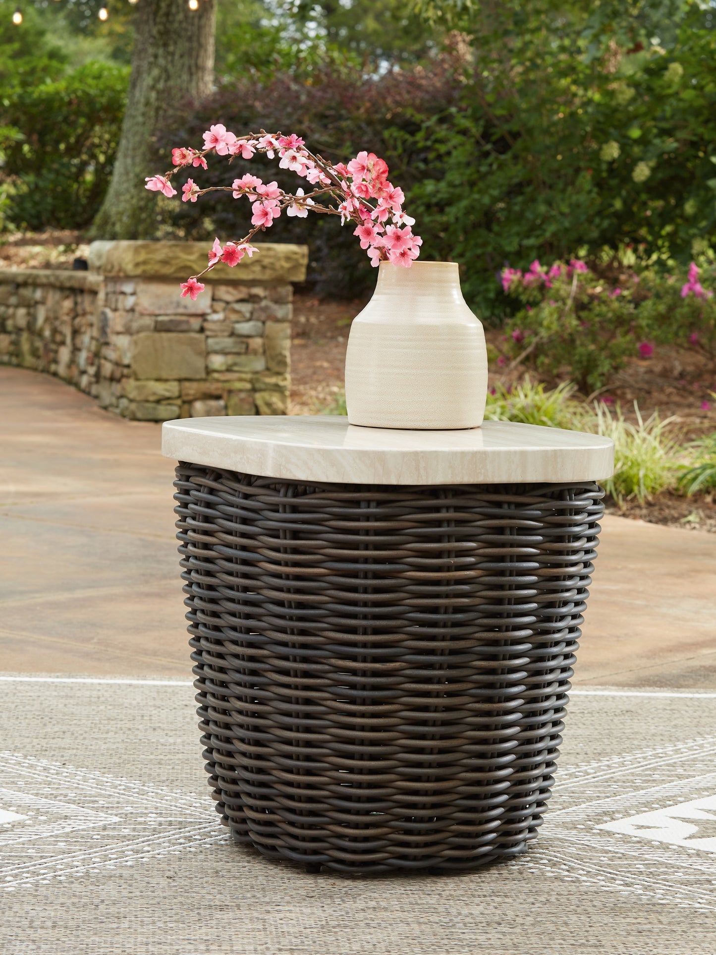 Orange Furniture Outlet - Ashley Furniture - Kimora Outdoor - Square End Table / Beige/Dark Brown - P711-702