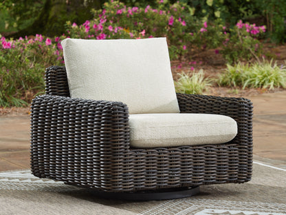 Orange Furniture Outlet - Ashley Furniture - Kimora Outdoor - Swivel Glider Lounge w/Cushion / Beige/Dark Brown - P711-821