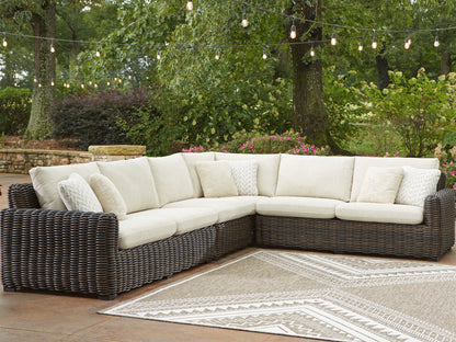 Orange Furniture Outlet - Ashley Furniture - Kimora Outdoor - 4-Piece Outdoor Sectional / Beige/Dark Brown - P711P2