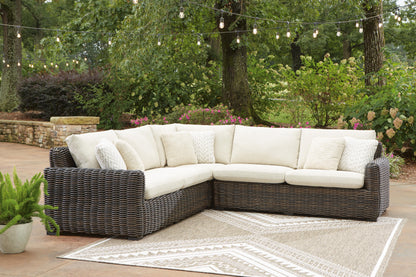 Orange Furniture Outlet - Ashley Furniture - Kimora Outdoor - 3-Piece Outdoor Sectional / Beige/Dark Brown - P711P1