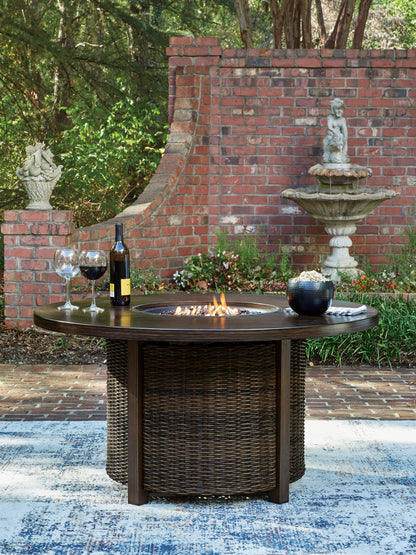 Orange Furniture Outlet - Ashley Furniture - Monterey Point Outdoor - Round Fire Pit Table / Dark Brown - PCP760-776