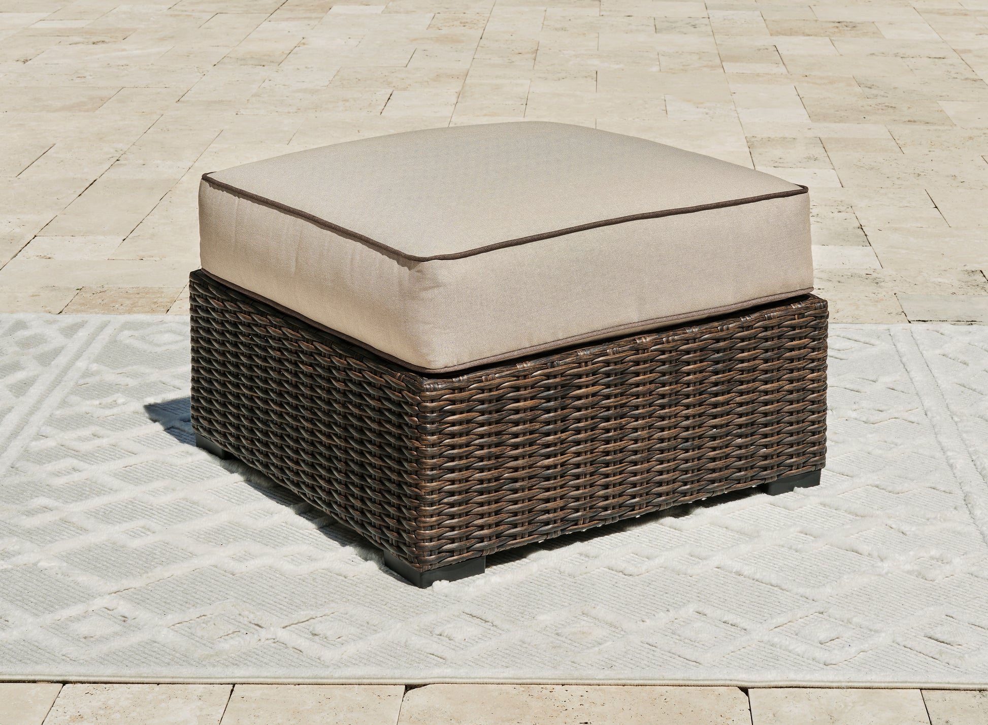 Orange Furniture Outlet - Ashley Furniture - Coastline Bay Outdoor - Ottoman with Cushion / Brown - P784-814