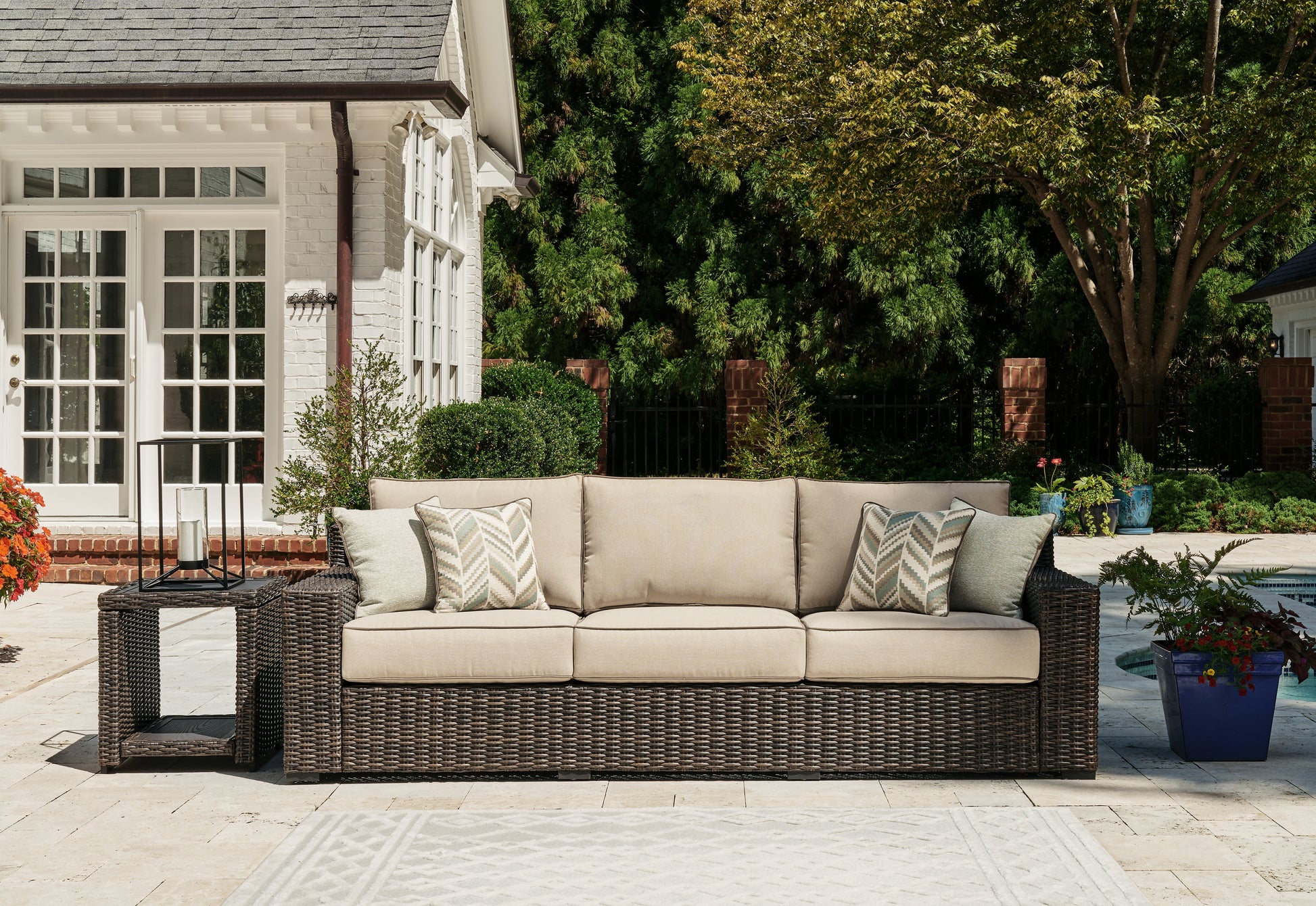 Orange Furniture Outlet - Ashley Furniture - Coastline Bay Outdoor - Sofa with Cushion / Brown - P784-838