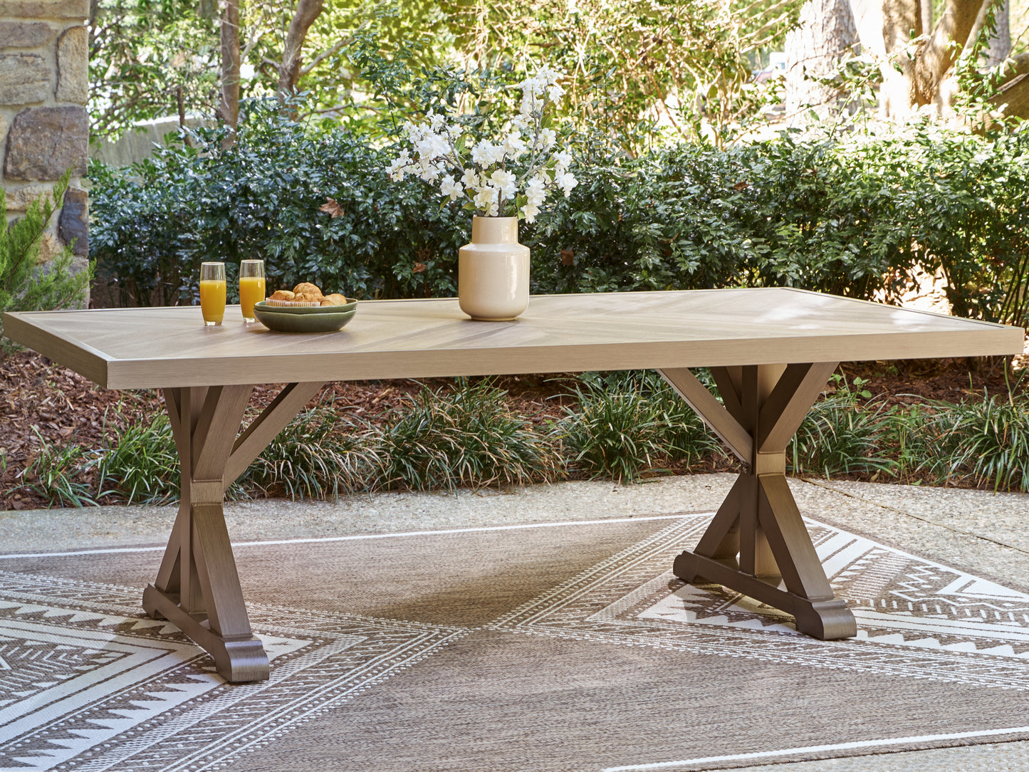 Orange Furniture Outlet - Ashley Furniture - Laguna Heights Outdoor - RECT Dining Table w/UMB OPT / Beige - PCP790-625