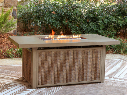 Orange Furniture Outlet - Ashley Furniture - Laguna Heights Outdoor - Rectangular Fire Pit Table / Beige - PCP790-773