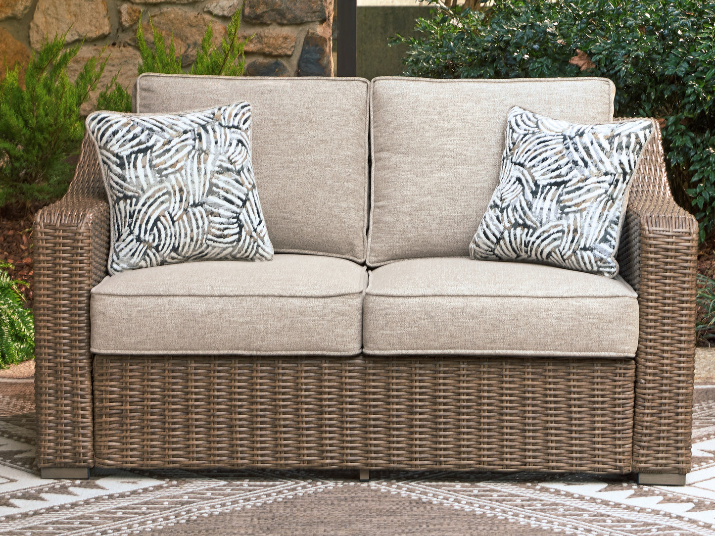 Orange Furniture Outlet - Ashley Furniture - Laguna Heights Outdoor - Loveseat w/Cushion / Beige - PCP790-835