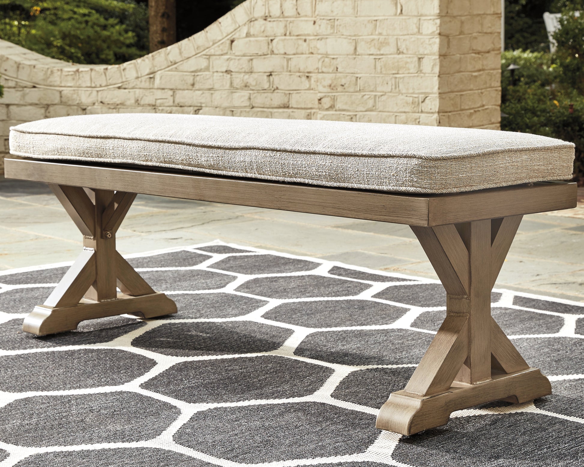 Orange Furniture Outlet - Ashley Furniture - Beachcroft Outdoor - Bench with Cushion / Beige - P791-600