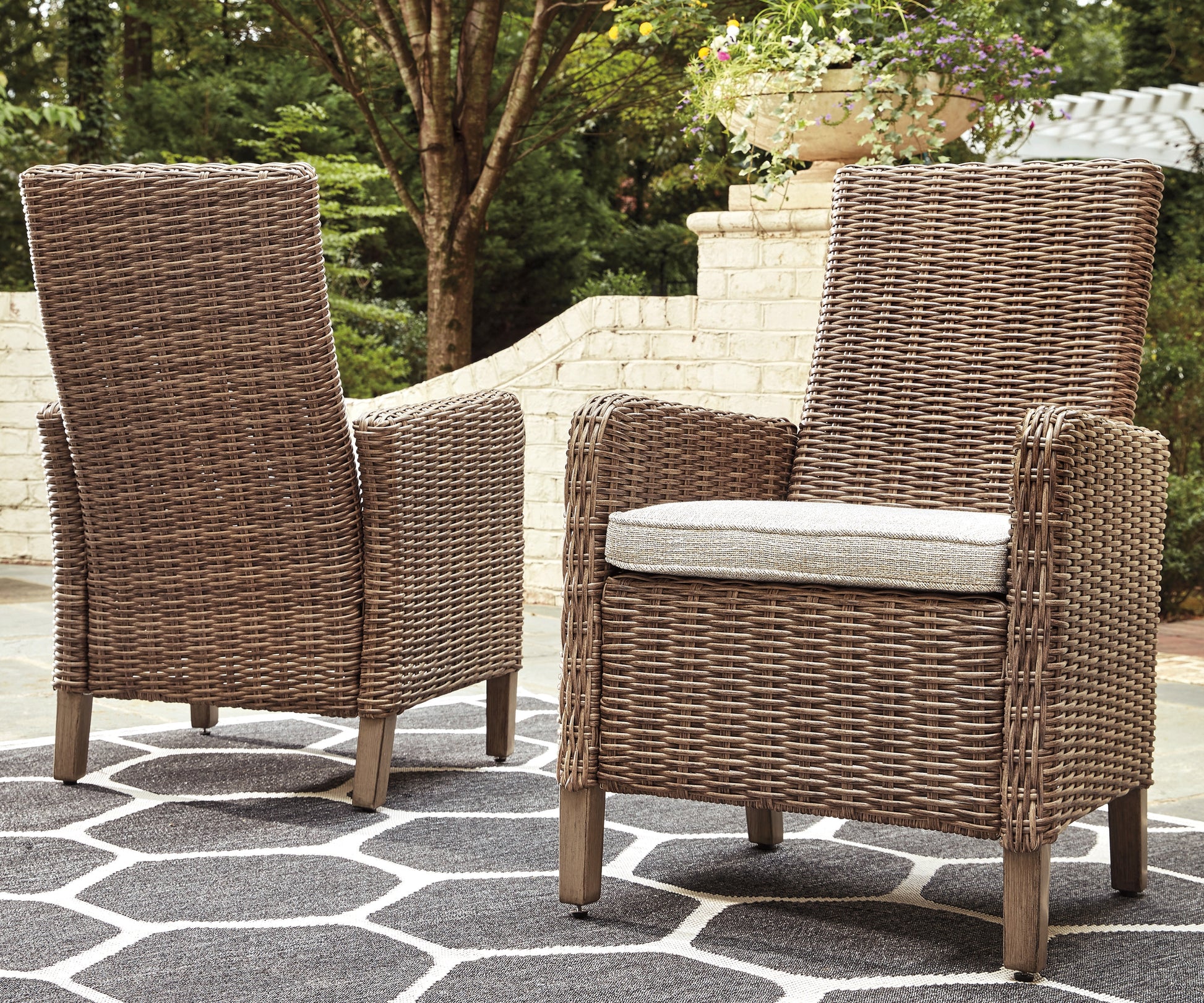 Orange Furniture Outlet - Ashley Furniture - Beachcroft Outdoor - Arm Chair With Cushion (Set of 2) / Beige - P791-601A